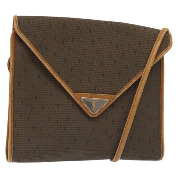 SAINT LAURENT Shoulder Bag PVC Brown Gold Auth am8777 - Picture 1 of 16
